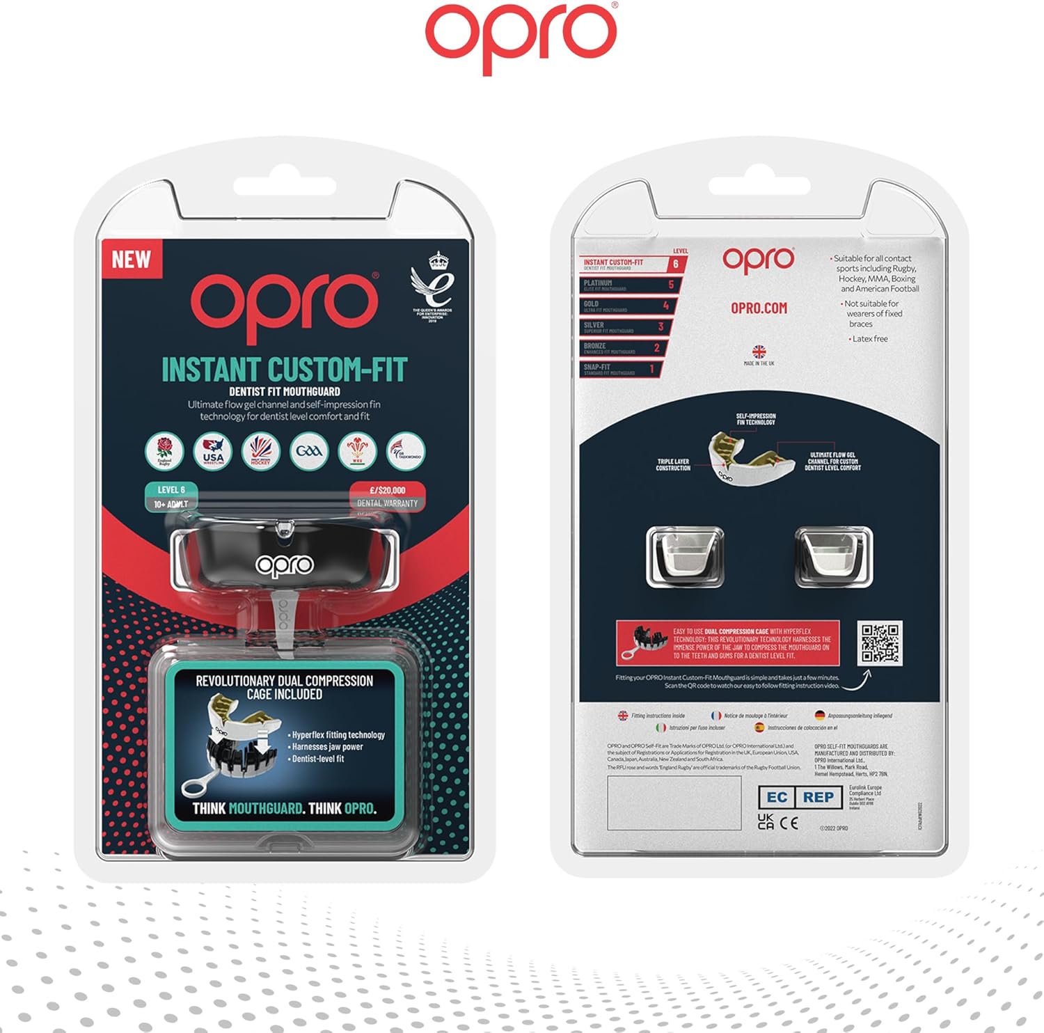 Protector bucal  boxeo marca Opro. Ajuste Instantáneo y Personalizado para adultos y niños