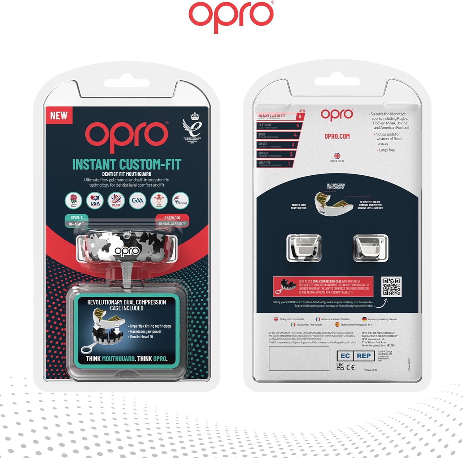 Protector bucal  boxeo marca Opro. Ajuste Instantáneo y Personalizado para adultos y niños