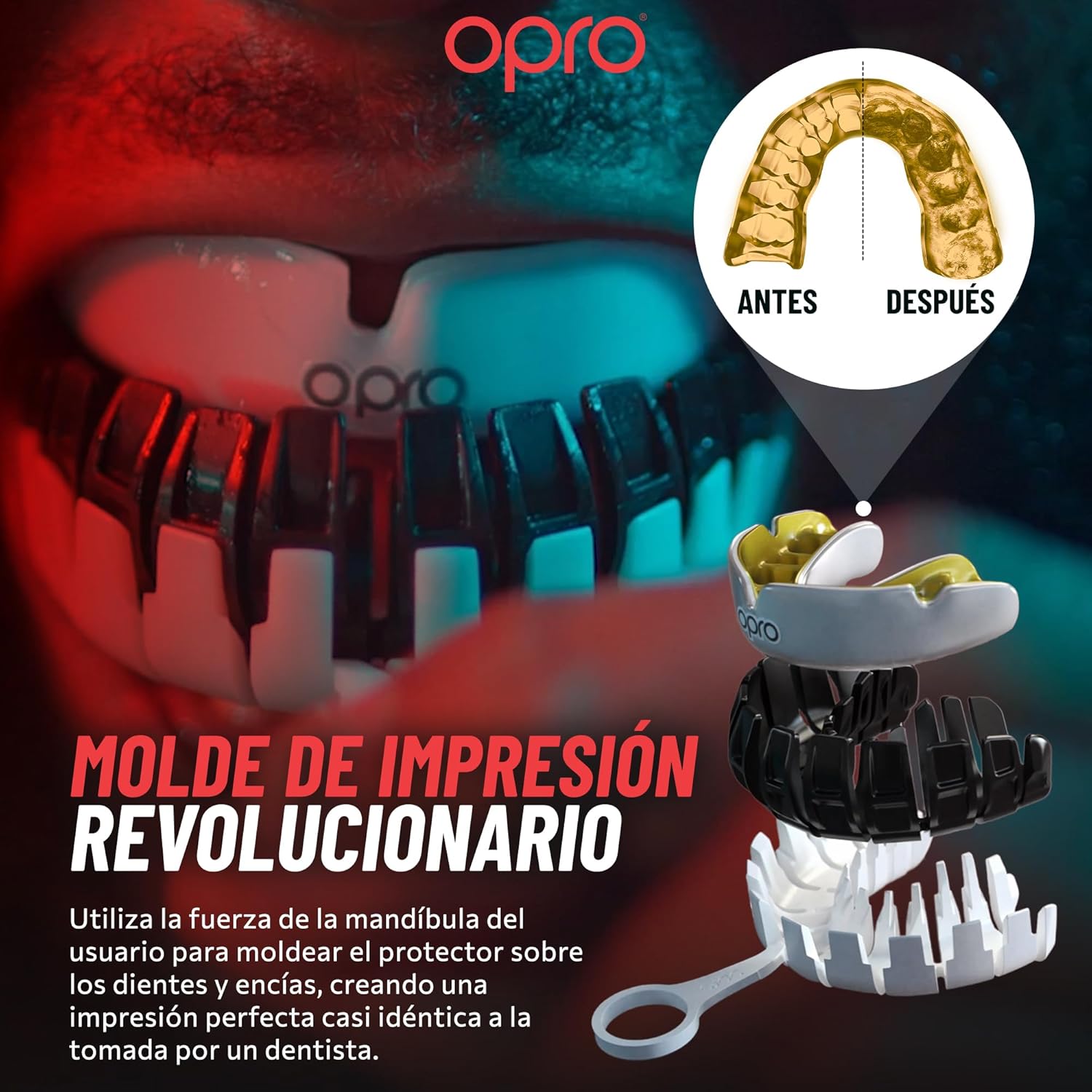 Protector bucal  boxeo marca Opro. Ajuste Instantáneo y Personalizado para adultos y niños