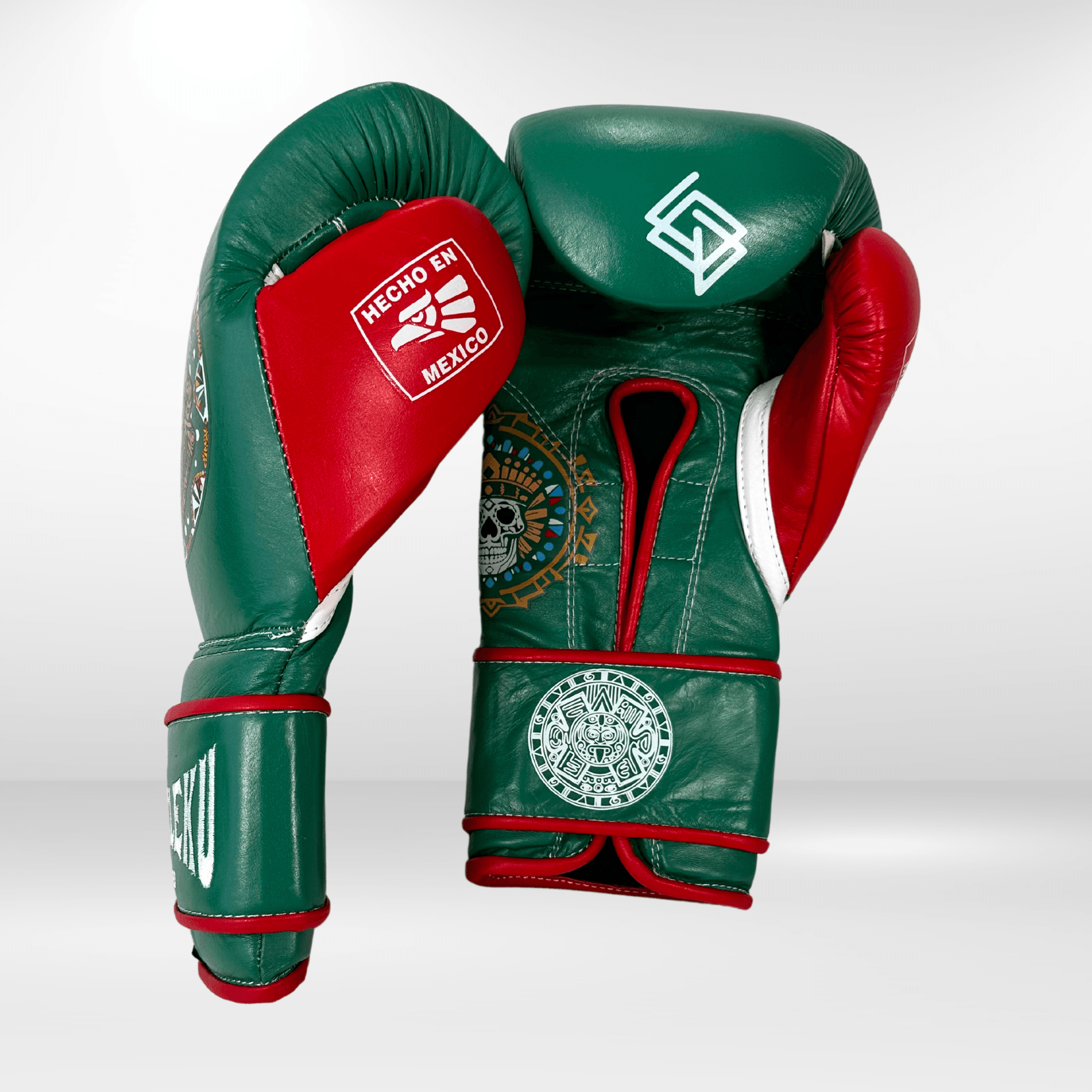 GUANTES PREMIUM ENTRENAMIENTO BOXEO PROFESIONAL: COLECCIÓN AZTECA fabricada en México. Orgullo Mexicano. Color Verde y Rojo. - Echaleku Boxeo