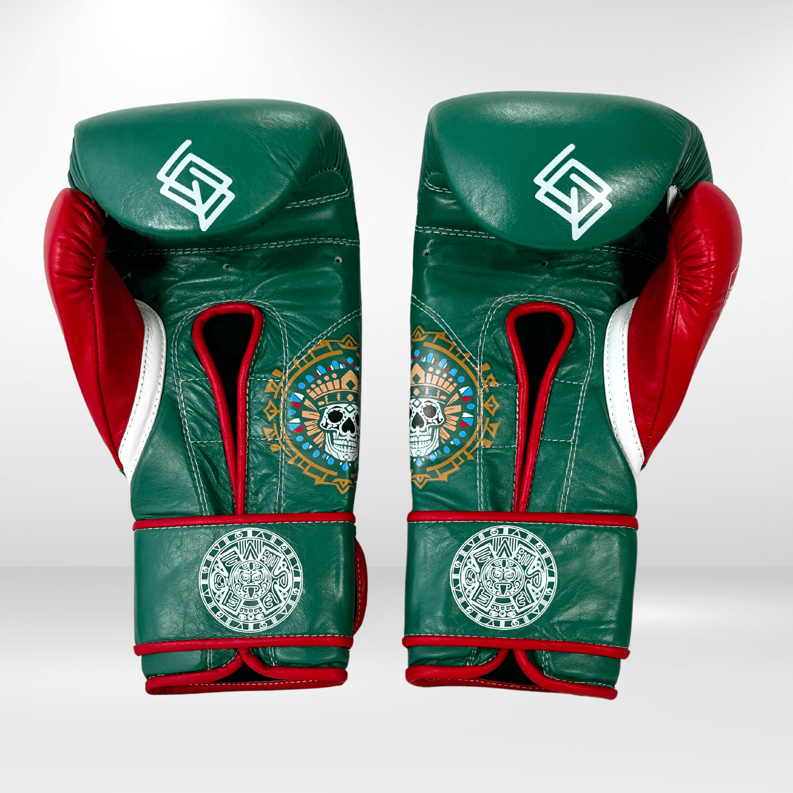 GUANTES PREMIUM ENTRENAMIENTO BOXEO PROFESIONAL: COLECCIÓN AZTECA fabricada en México. Orgullo Mexicano. Color Verde y Rojo. - Echaleku Boxeo
