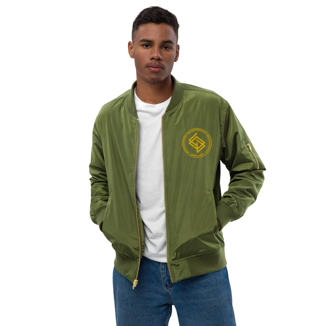 Chaqueta Bomber bordada HOMBRE Casual Echaleku Boxing Team Militar y Dorado - Echaleku Boxeo