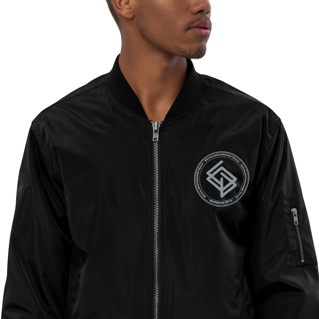 Chaqueta Bomber bordada HOMBRE Casual Echaleku Boxing Team Negro y Gris - Echaleku Boxeo