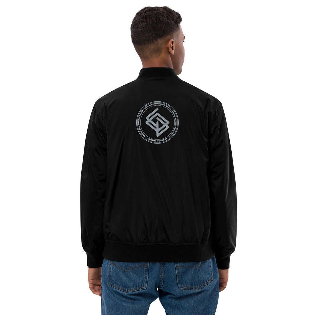 Chaqueta Bomber bordada HOMBRE Casual Echaleku Boxing Team Negro y Gris - Echaleku Boxeo