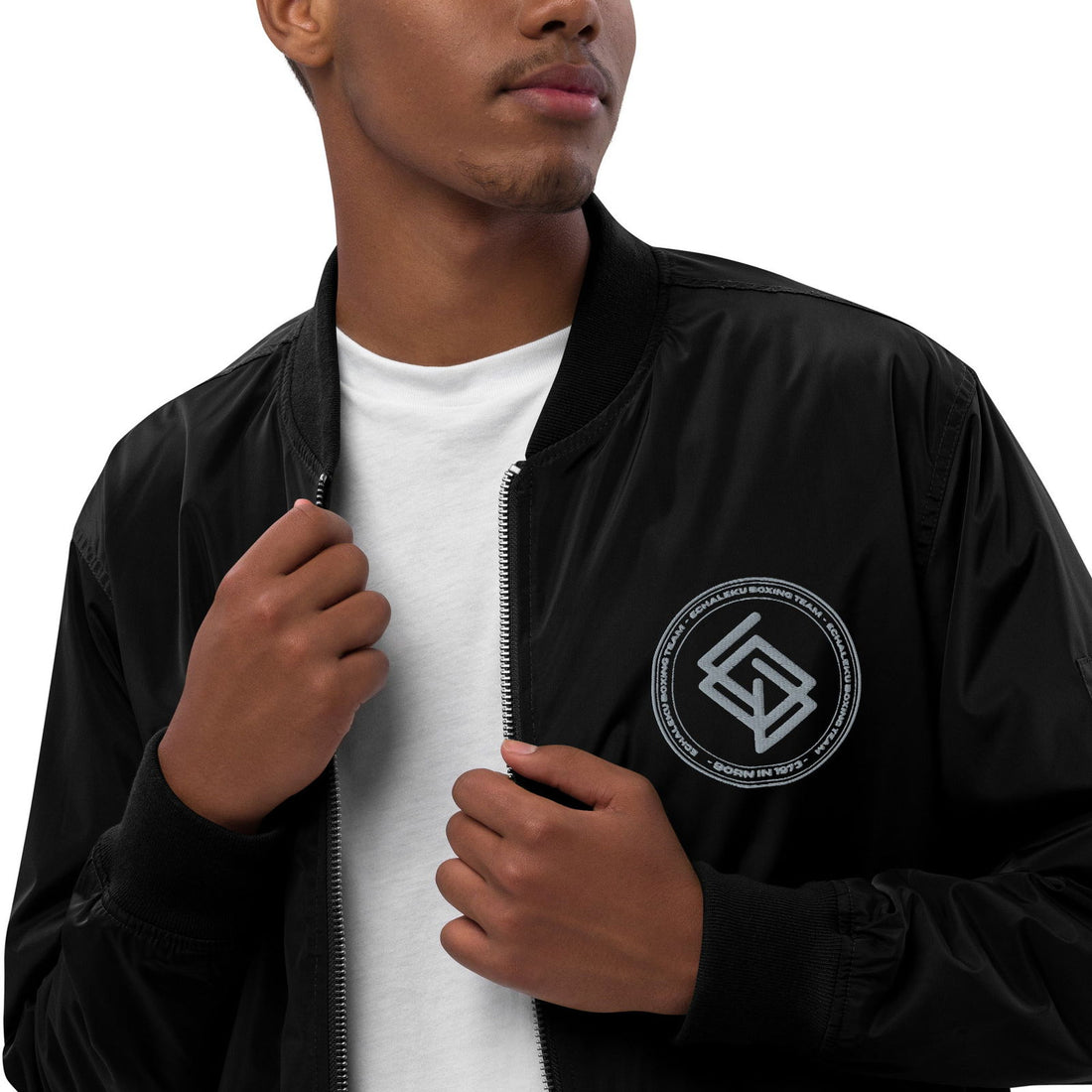 Chaqueta Bomber bordada HOMBRE Casual Echaleku Boxing Team Negro y Gris - Echaleku Boxeo