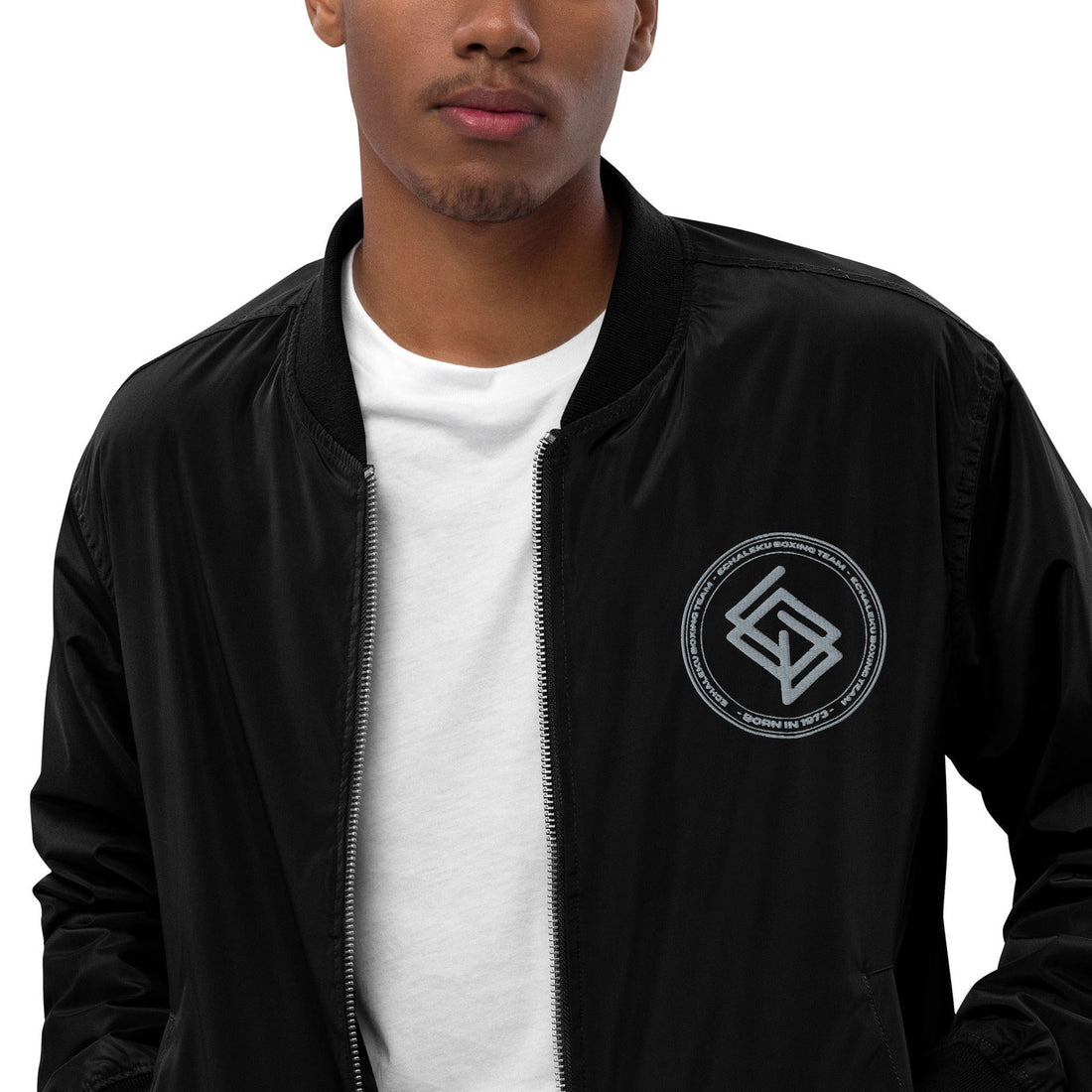 Chaqueta Bomber bordada HOMBRE Casual Echaleku Boxing Team Negro y Gris - Echaleku Boxeo