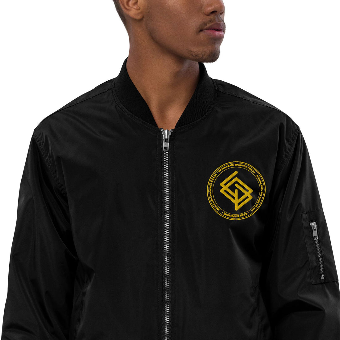 Chaqueta Bomber bordada Hombre Casual Echaleku Boxing Team Negro y Dorado - Echaleku Boxeo