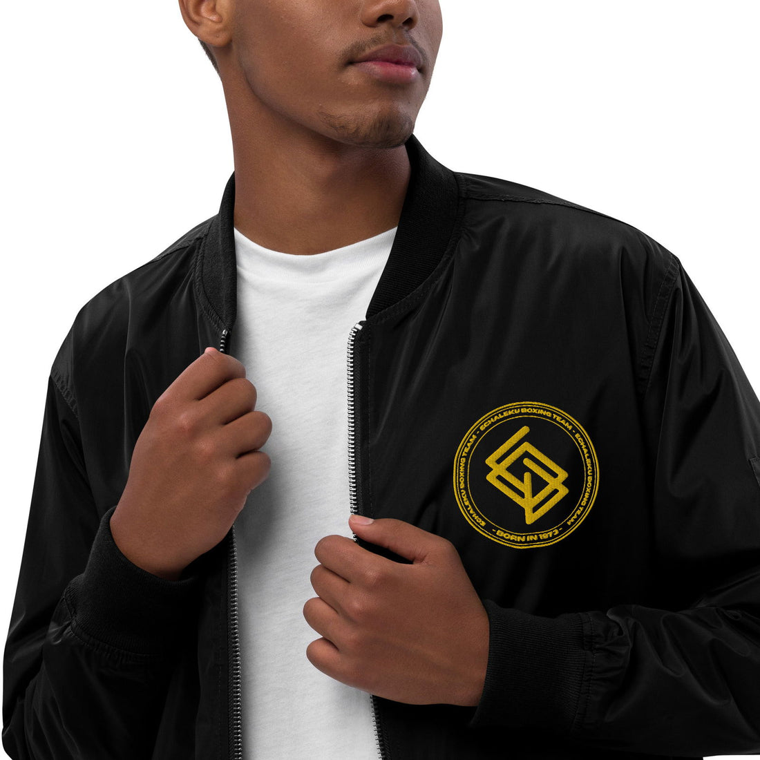 Chaqueta Bomber bordada Hombre Casual Echaleku Boxing Team Negro y Dorado - Echaleku Boxeo