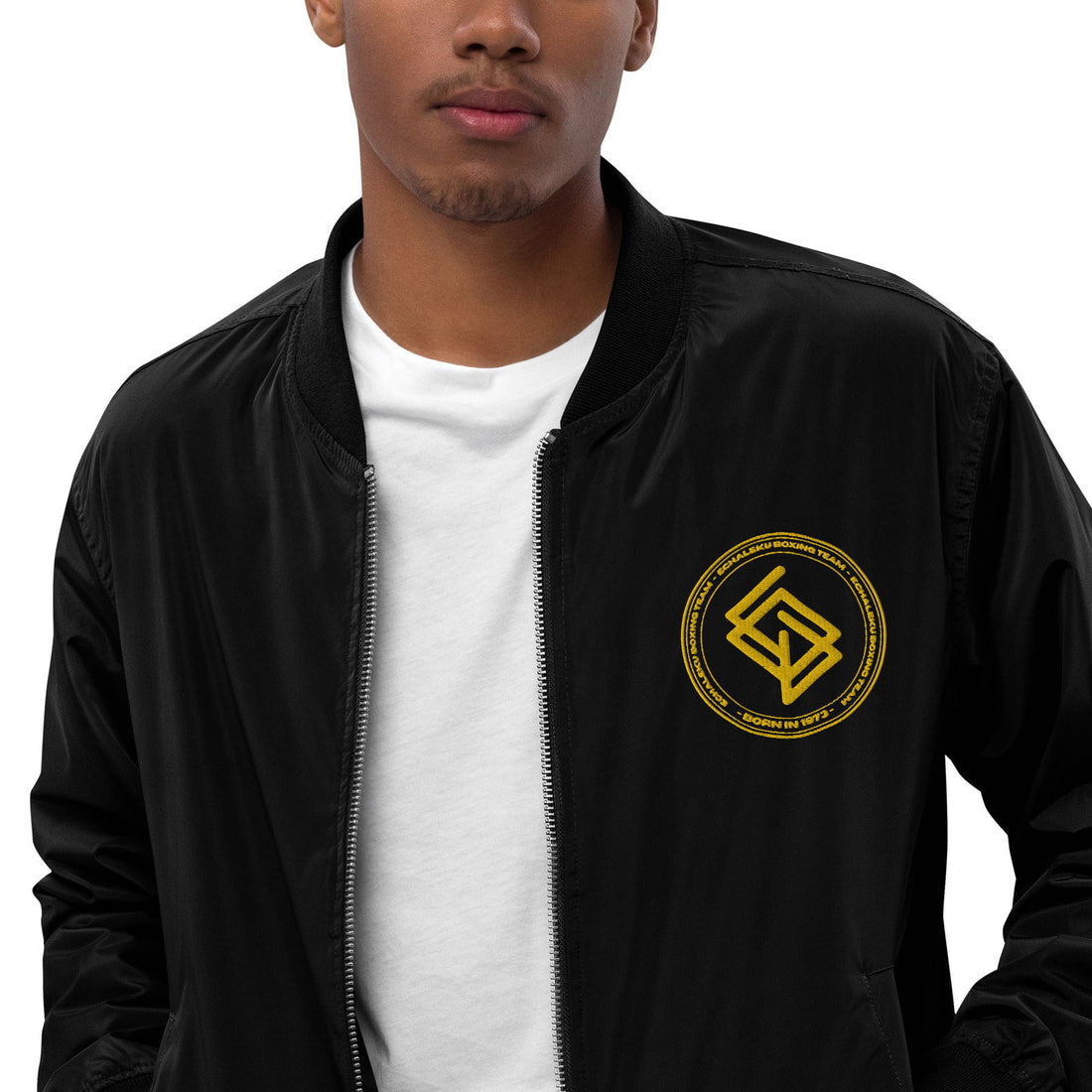 Chaqueta Bomber bordada Hombre Casual Echaleku Boxing Team Negro y Dorado - Echaleku Boxeo