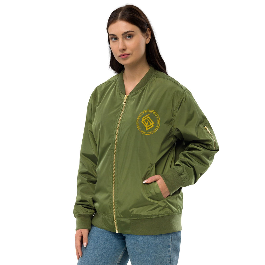 Chaqueta Bomber bordada MUJER Casual Echaleku Boxing Team Militar y Dorado - Echaleku Boxeo