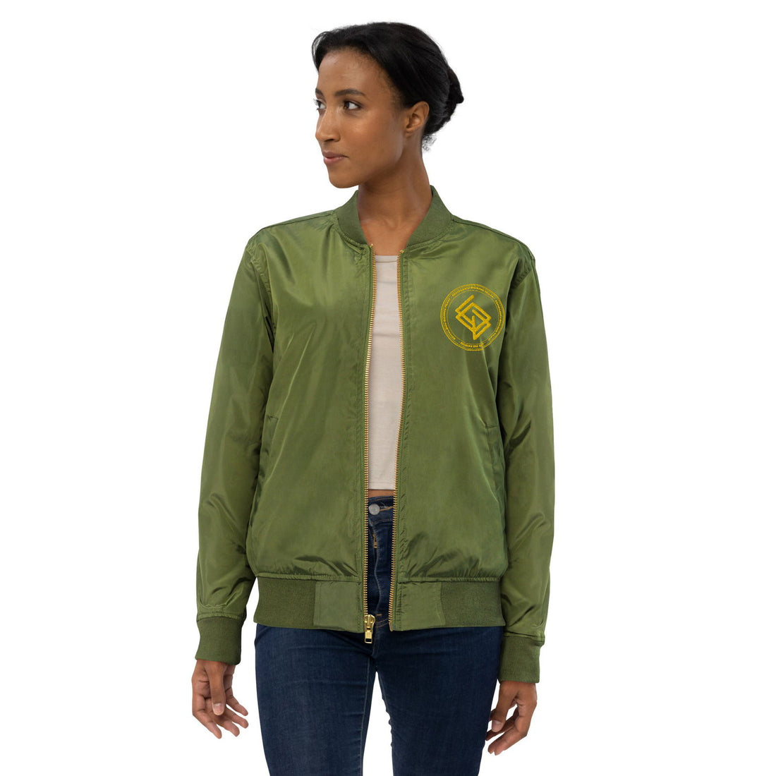 Chaqueta Bomber bordada MUJER Casual Echaleku Boxing Team Militar y Dorado - Echaleku Boxeo