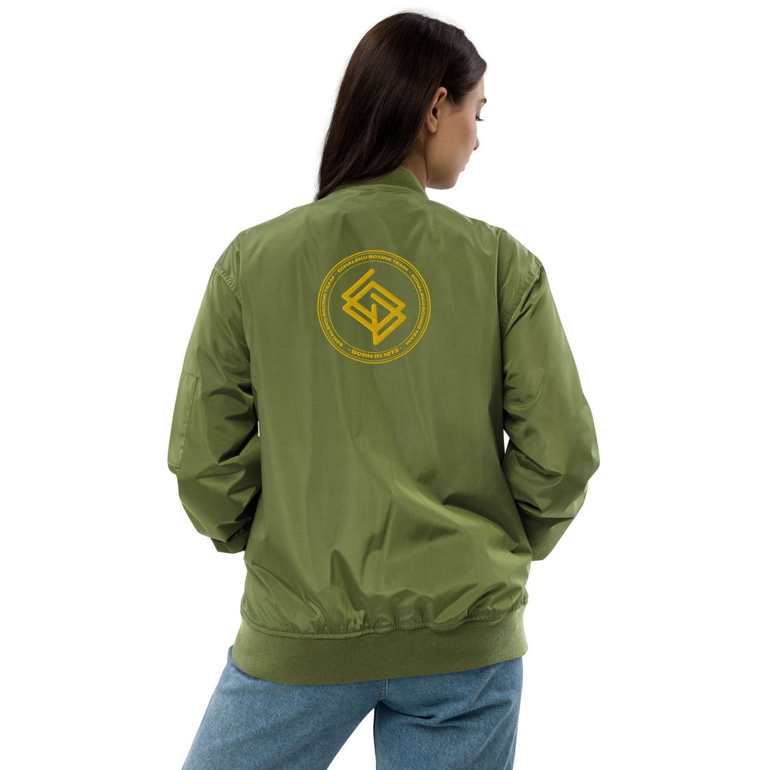 Chaqueta Bomber bordada MUJER Casual Echaleku Boxing Team Militar y Dorado - Echaleku Boxeo