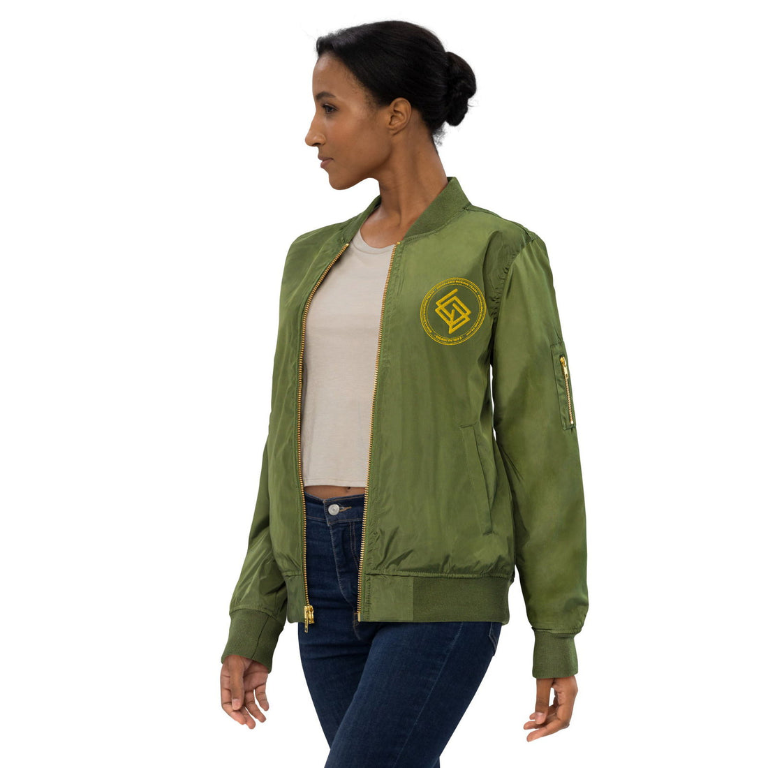 Chaqueta Bomber bordada MUJER Casual Echaleku Boxing Team Militar y Dorado - Echaleku Boxeo