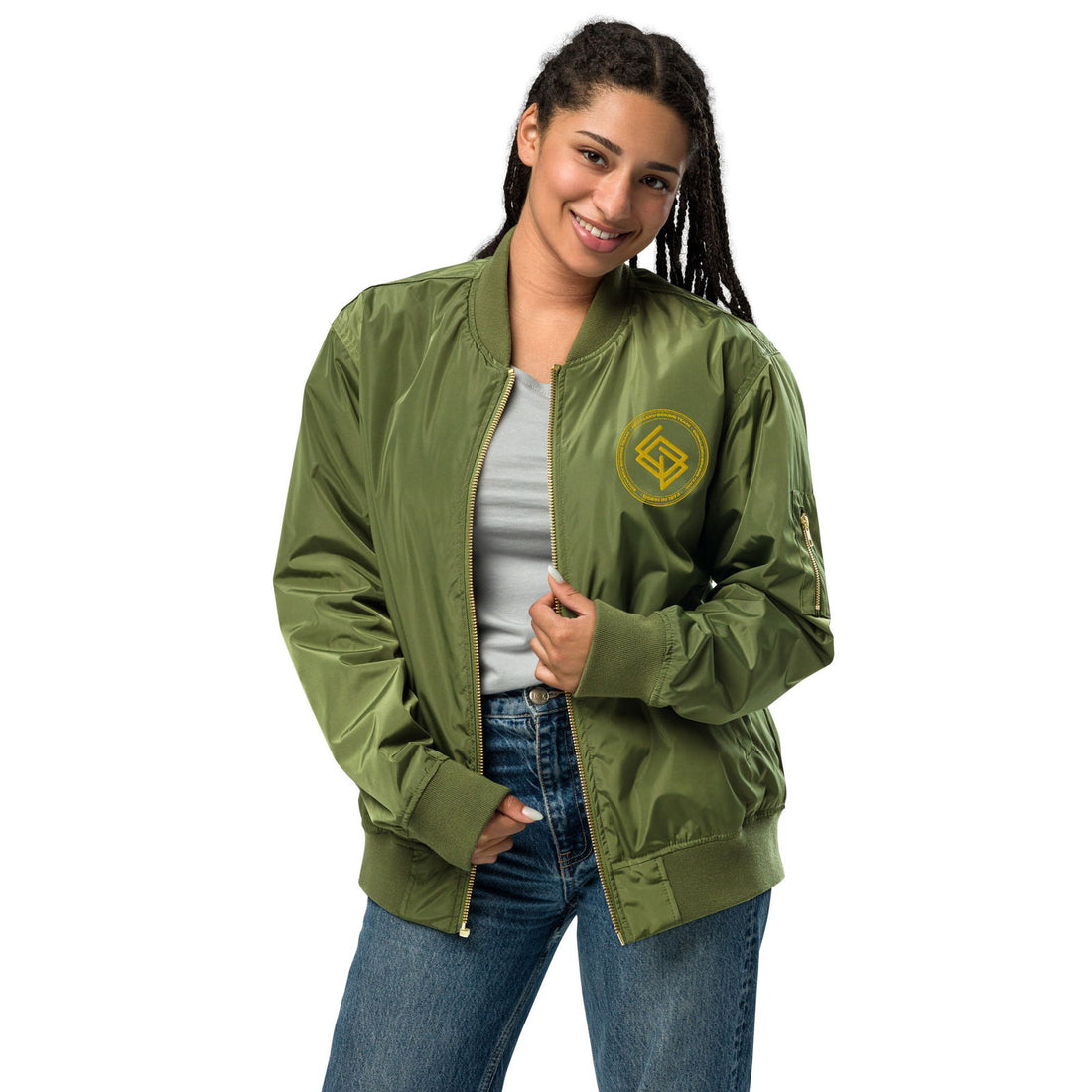 Chaqueta Bomber bordada MUJER Casual Echaleku Boxing Team Militar y Dorado - Echaleku Boxeo