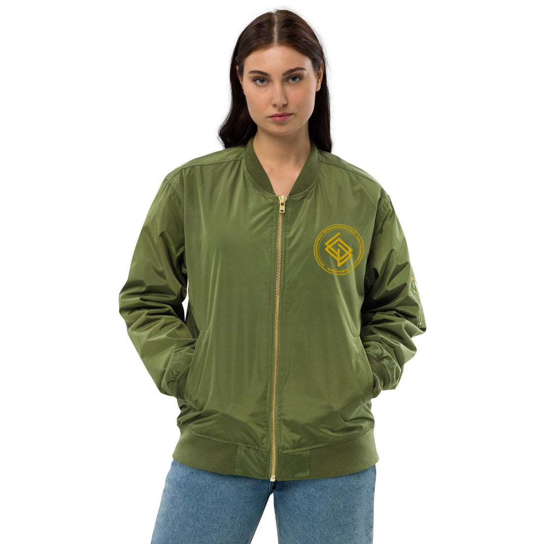 Chaqueta Bomber bordada MUJER Casual Echaleku Boxing Team Militar y Dorado - Echaleku Boxeo