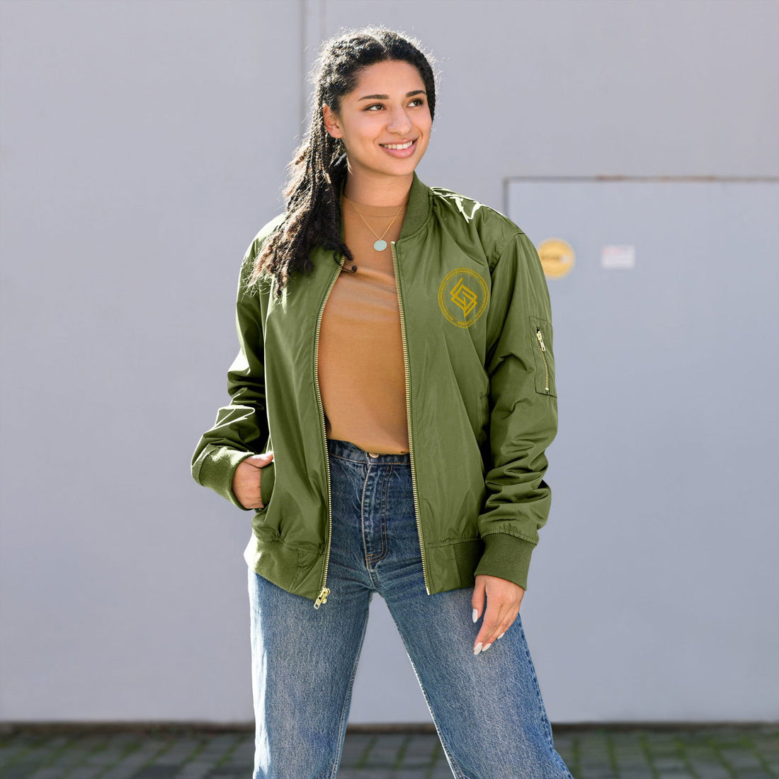 Chaqueta Bomber bordada MUJER Casual Echaleku Boxing Team Militar y Dorado - Echaleku Boxeo