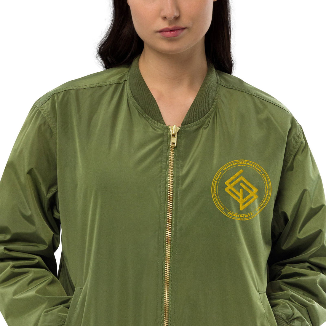 Chaqueta Bomber bordada MUJER Casual Echaleku Boxing Team Militar y Dorado - Echaleku Boxeo