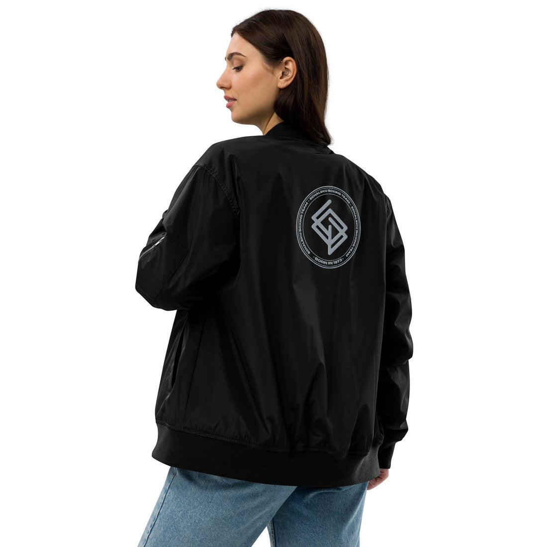 Chaqueta Bomber bordada MUJER Casual Echaleku Boxing Team Negro y Gris - Echaleku Boxeo