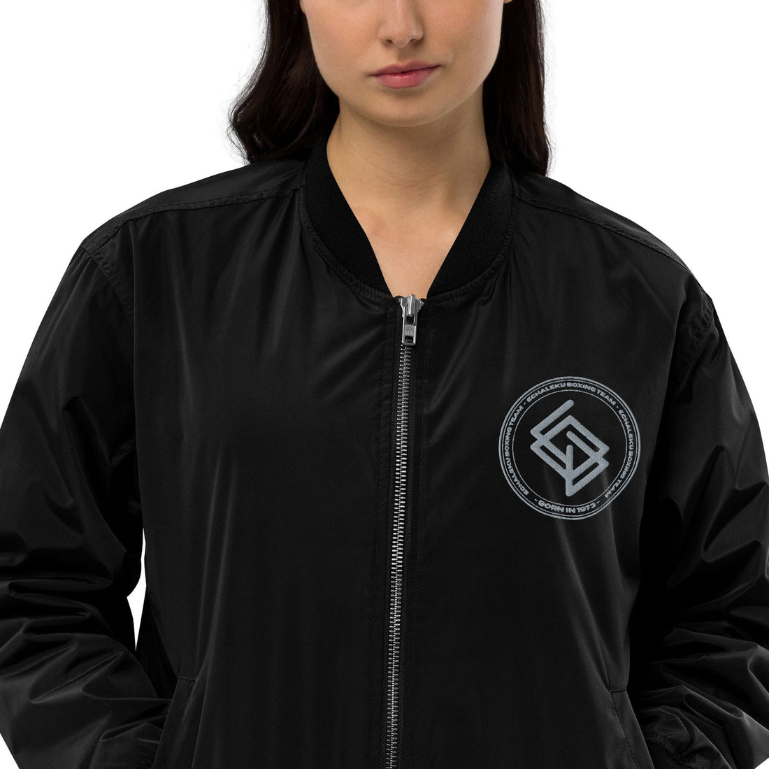 Chaqueta Bomber bordada MUJER Casual Echaleku Boxing Team Negro y Gris - Echaleku Boxeo