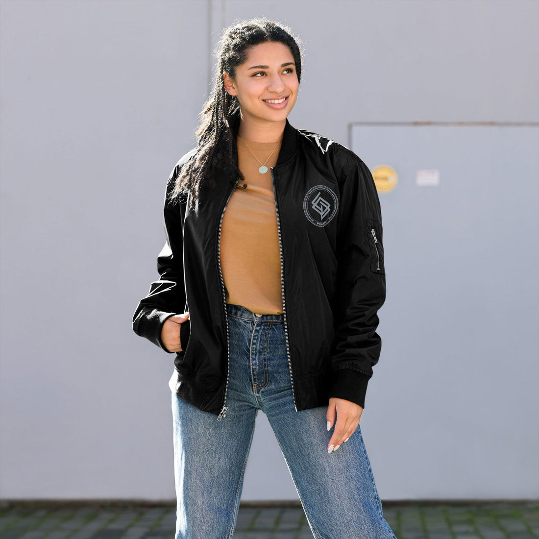 Chaqueta Bomber bordada MUJER Casual Echaleku Boxing Team Negro y Gris - Echaleku Boxeo