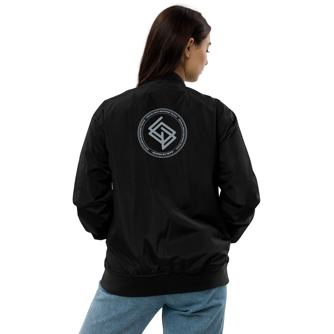 Chaqueta Bomber bordada MUJER Casual Echaleku Boxing Team Negro y Gris - Echaleku Boxeo