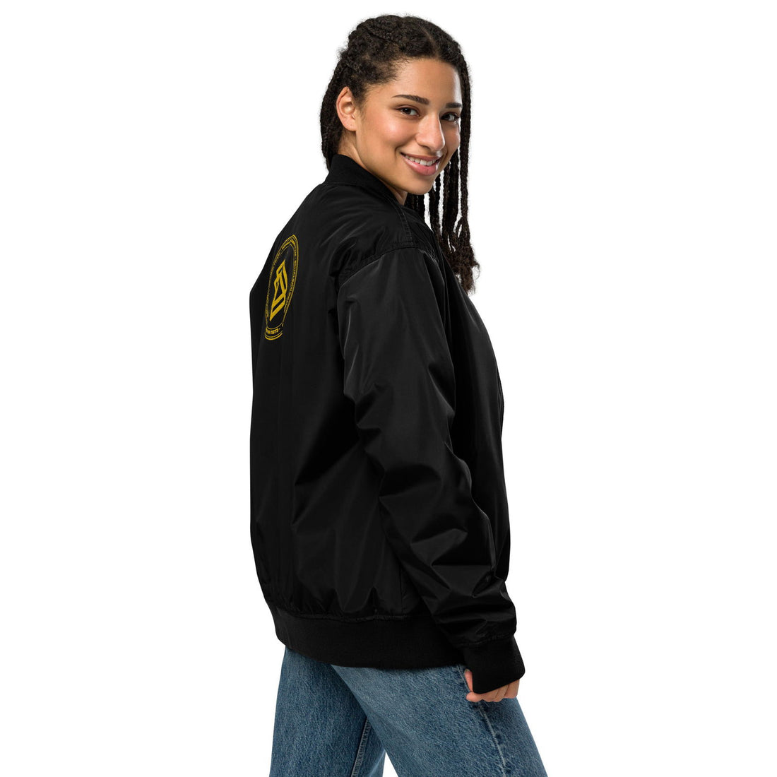 Chaqueta Bomber bordada Mujer Casual Echaleku Boxing Team Negro y Dorado - Echaleku Boxeo