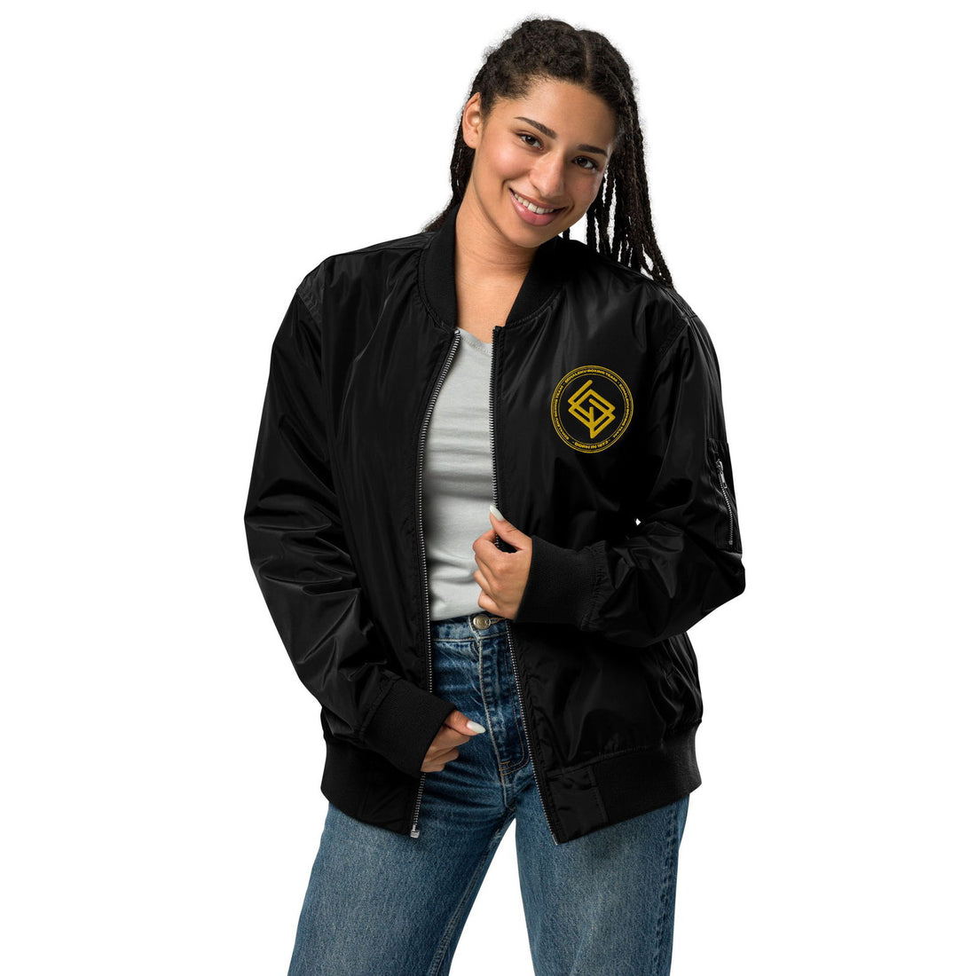 Chaqueta Bomber bordada Mujer Casual Echaleku Boxing Team Negro y Dorado - Echaleku Boxeo