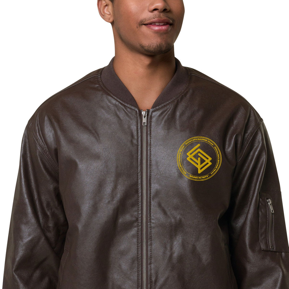 Chaqueta Bomber piel sintética HOMBRE bordada Echaleku Boxing Team Marrón y Dorado - Echaleku Boxeo