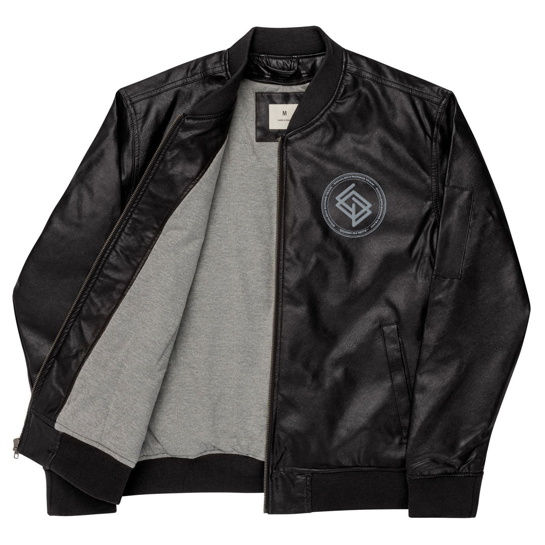 Chaqueta Bomber piel sintética HOMBRE bordada Echaleku Boxing Team Negro y Gris - Echaleku Boxeo