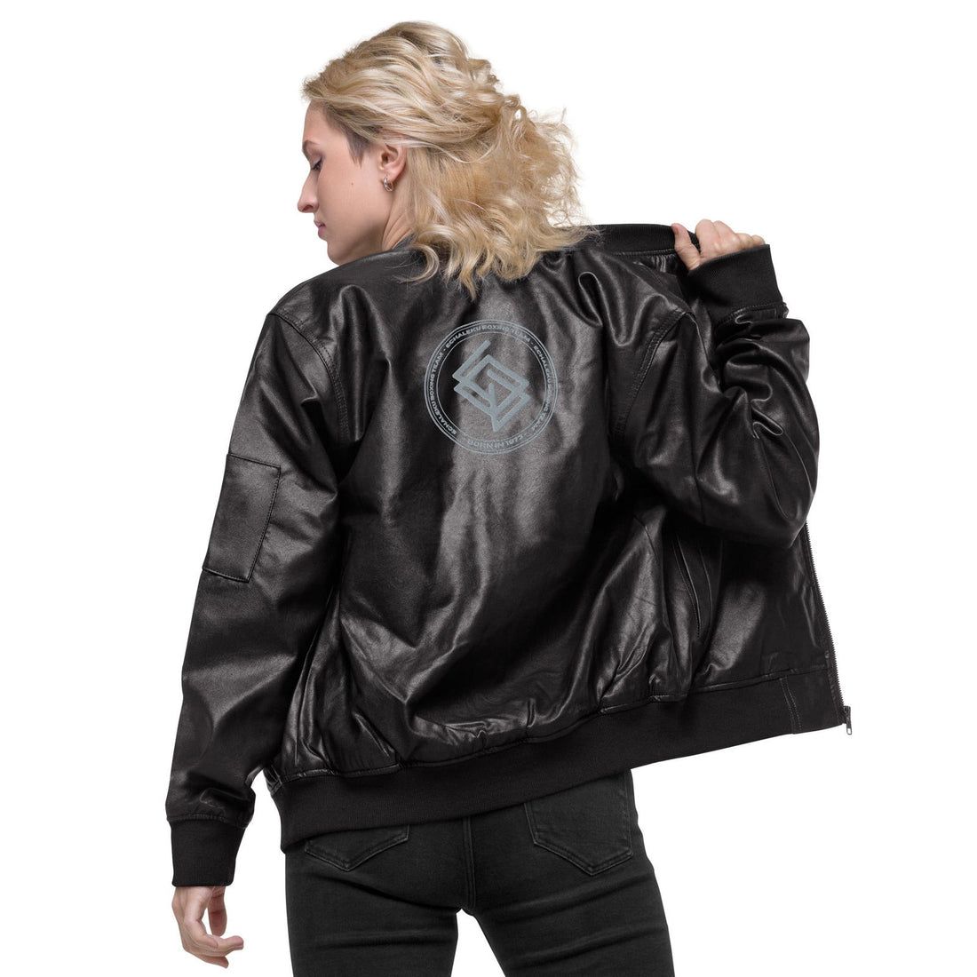 Chaqueta Bomber piel sintética MUJER bordada Echaleku Boxing Team Negro y Gris - Echaleku Boxeo