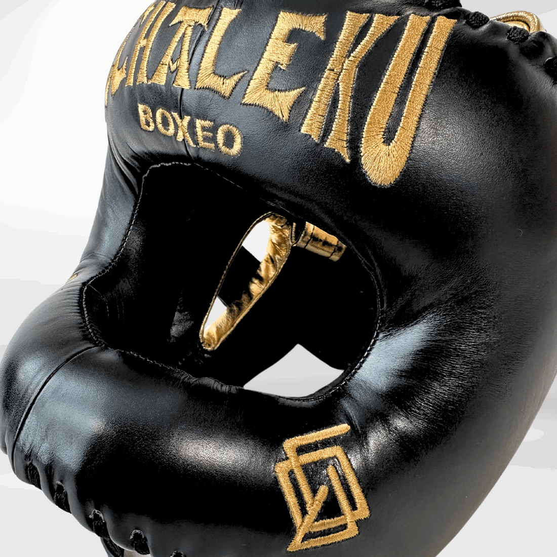 DUPLA Casco Barra Piel Negro y Dorado + AZTECA Morado y Naranja - Echaleku Boxeo