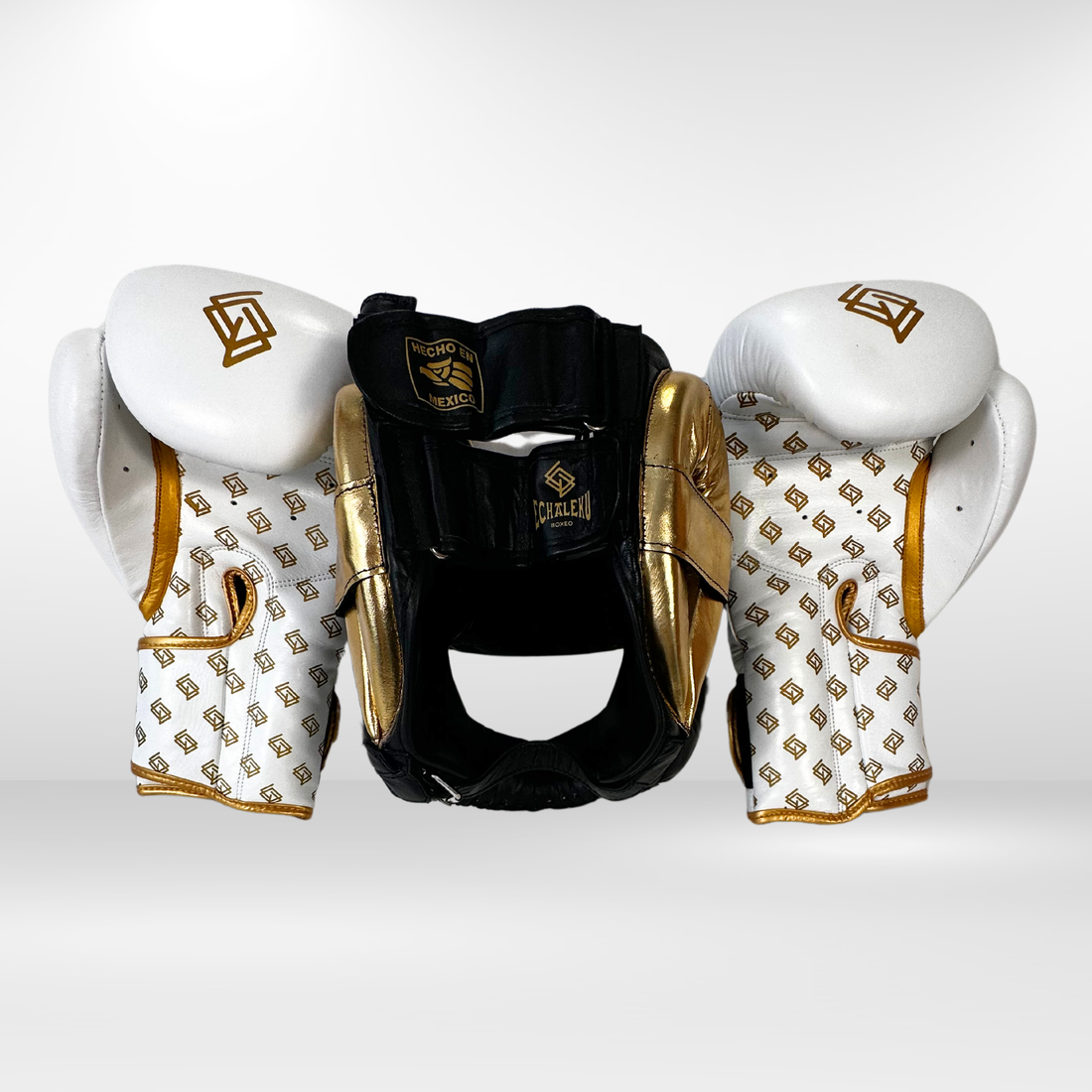 DUPLA Casco Barra Piel Negro y Dorado + TFC2024 Blanco y Dorado - Echaleku Boxeo