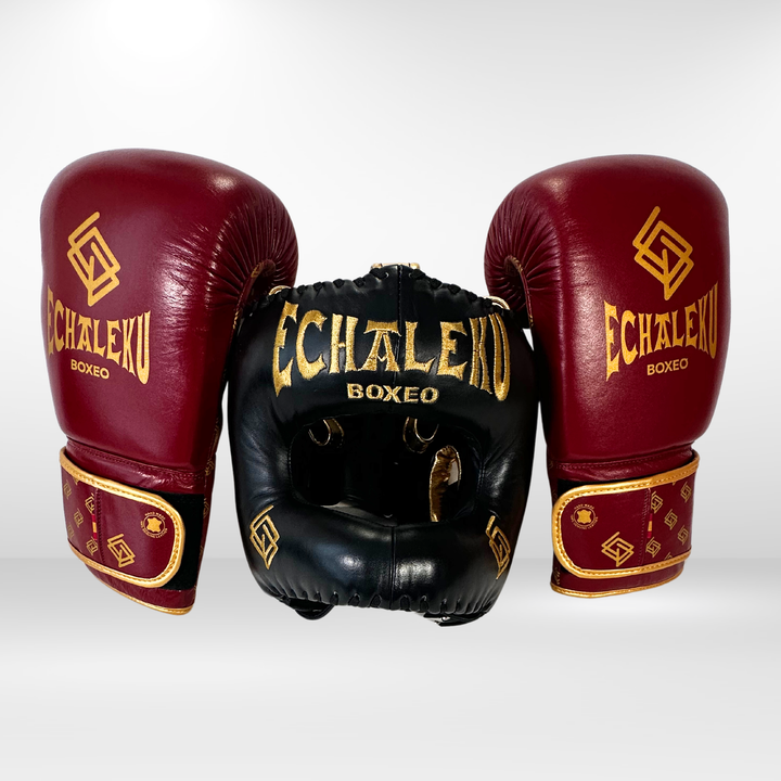 DUPLA Casco Barra Piel Negro y Dorado + TFC2024 Burdeos y Dorado - Echaleku Boxeo