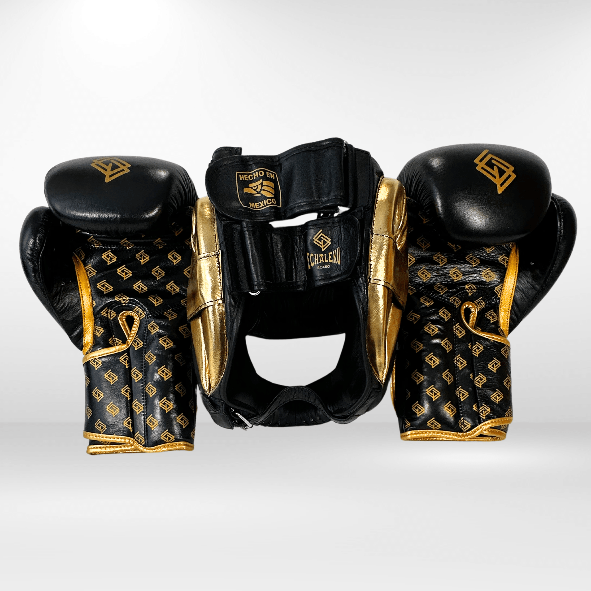 DUPLA Casco Boxeo Barra Piel Negro y Dorado + TFC2024 Negro y Dorado - Echaleku Boxeo