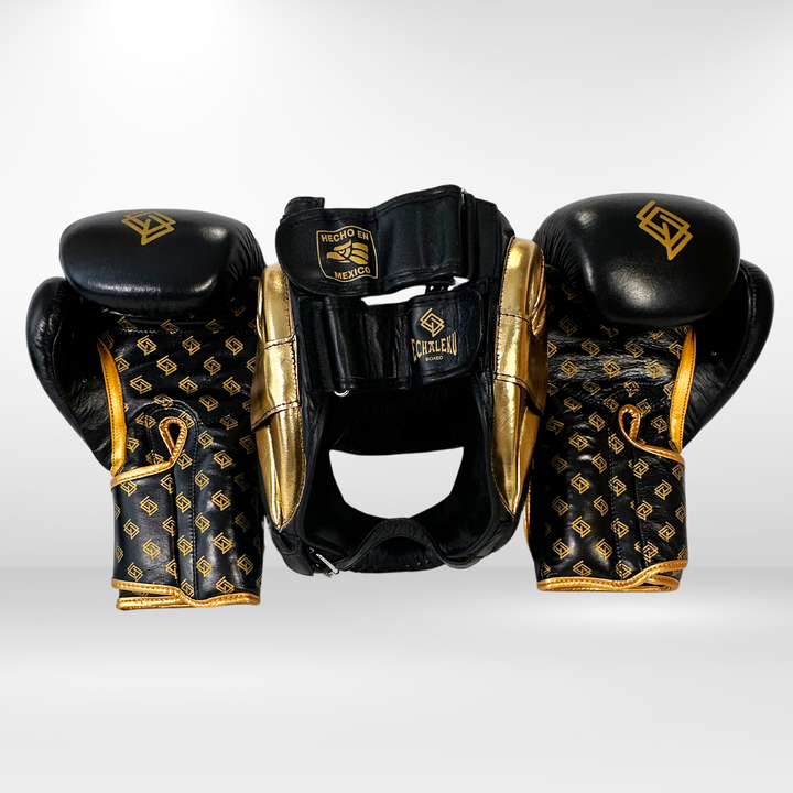 DUPLA Casco Barra Piel Negro y Dorado + TFC2024 Negro y Dorado - Echaleku Boxeo