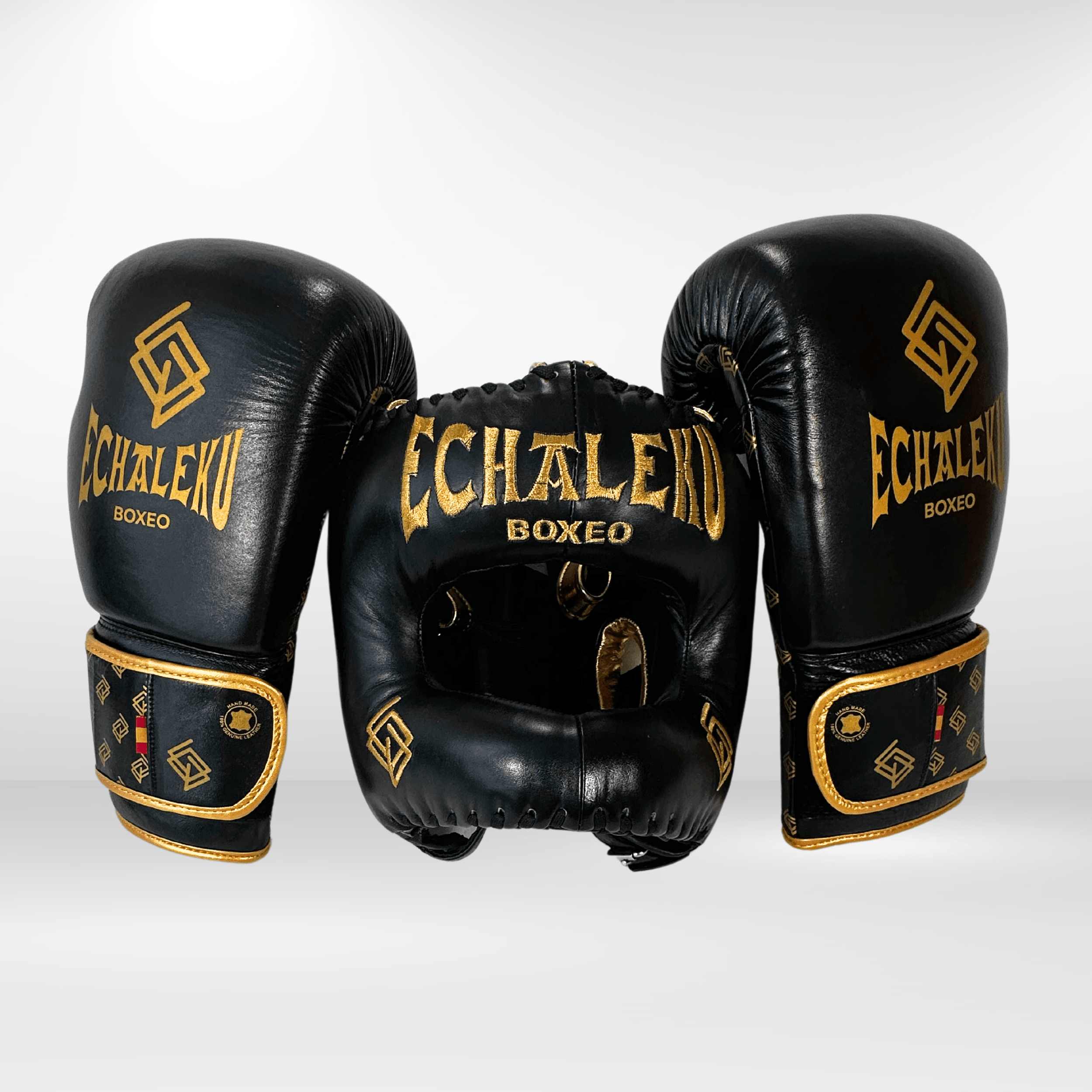 DUPLA Casco Boxeo Barra Piel Negro y Dorado + TFC2024 Negro y Dorado - Echaleku Boxeo