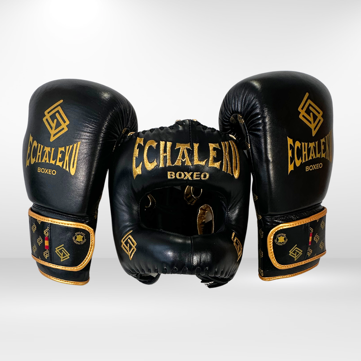 DUPLA Casco Barra Piel Negro y Dorado + TFC2024 Negro y Dorado - Echaleku Boxeo