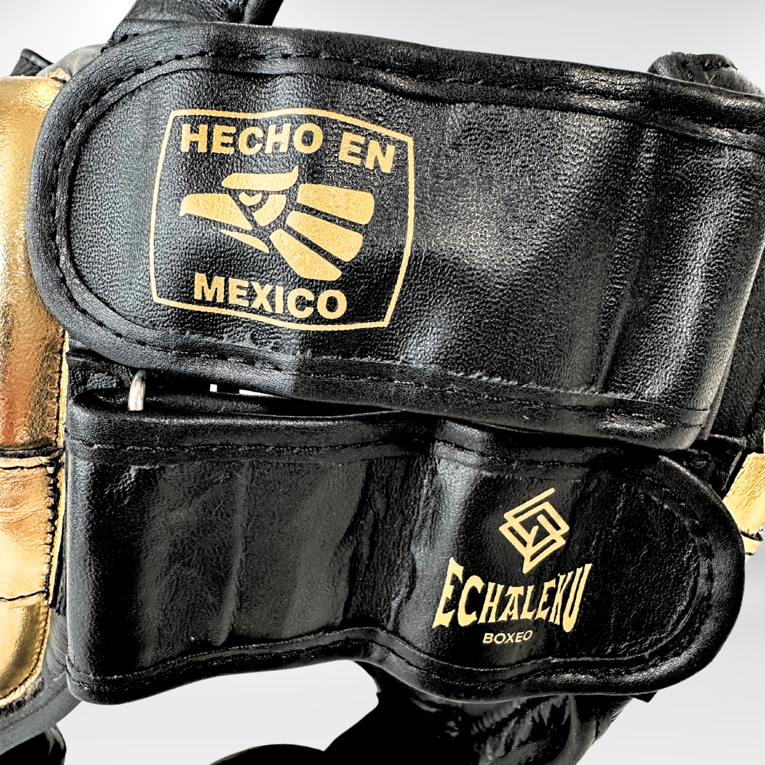 DUPLA Casco Barra Piel Negro y Dorado + AZTECA Negro y Blanco - Echaleku Boxeo