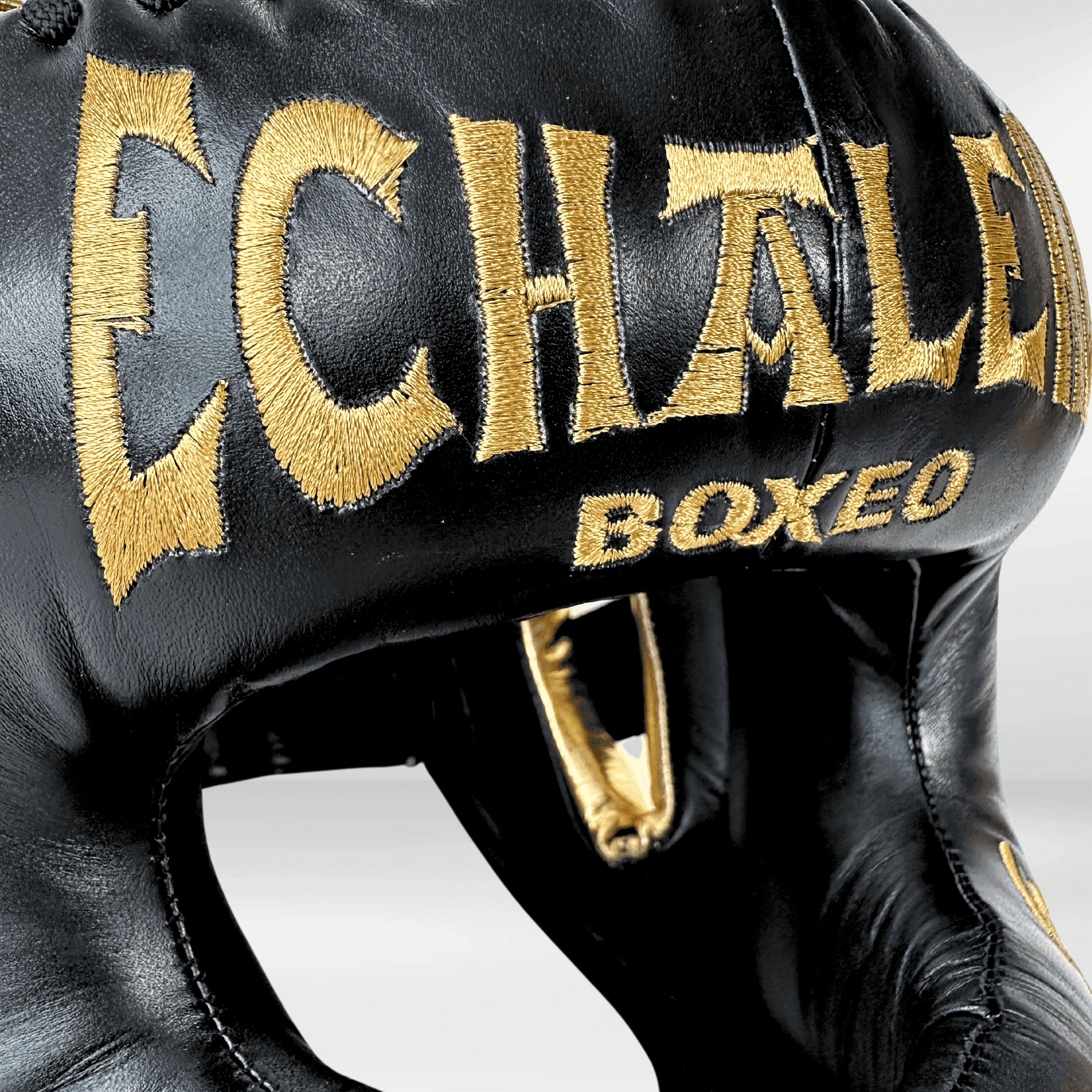 DUPLA Casco Boxeo Barra Piel Negro y Dorado + AZTECA Negro y Blanco - Echaleku Boxeo