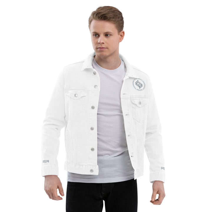 Denim jacket HOMBRE bordada Echaleku Boxing Team Blanco y gris - Echaleku Boxeo