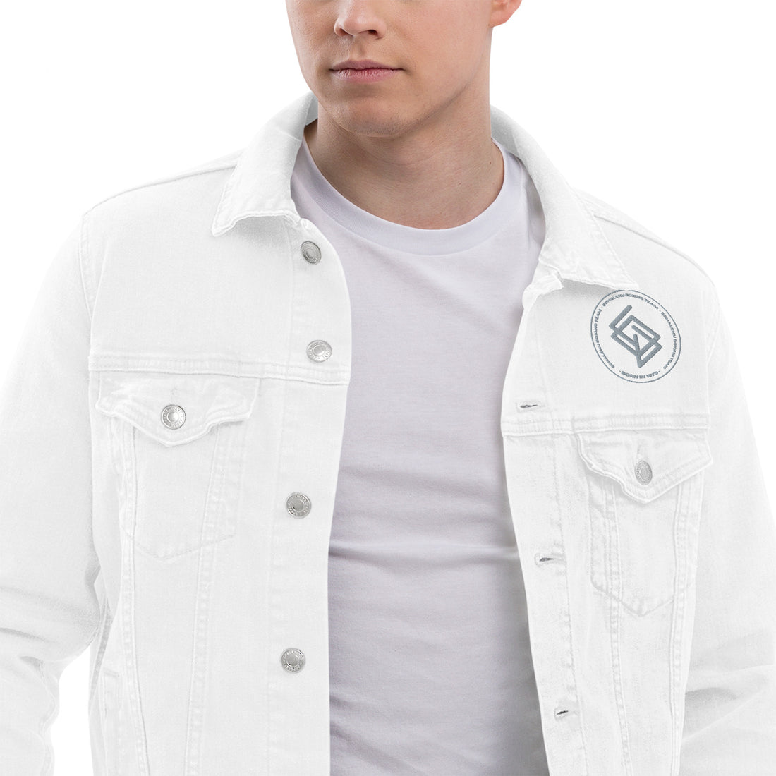 Denim jacket HOMBRE bordada Echaleku Boxing Team Blanco y gris - Echaleku Boxeo