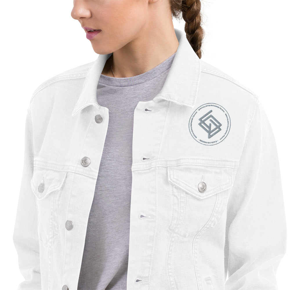 Denim jacket MUJER bordada Echaleku Boxing Team Blanco y gris - Echaleku Boxeo