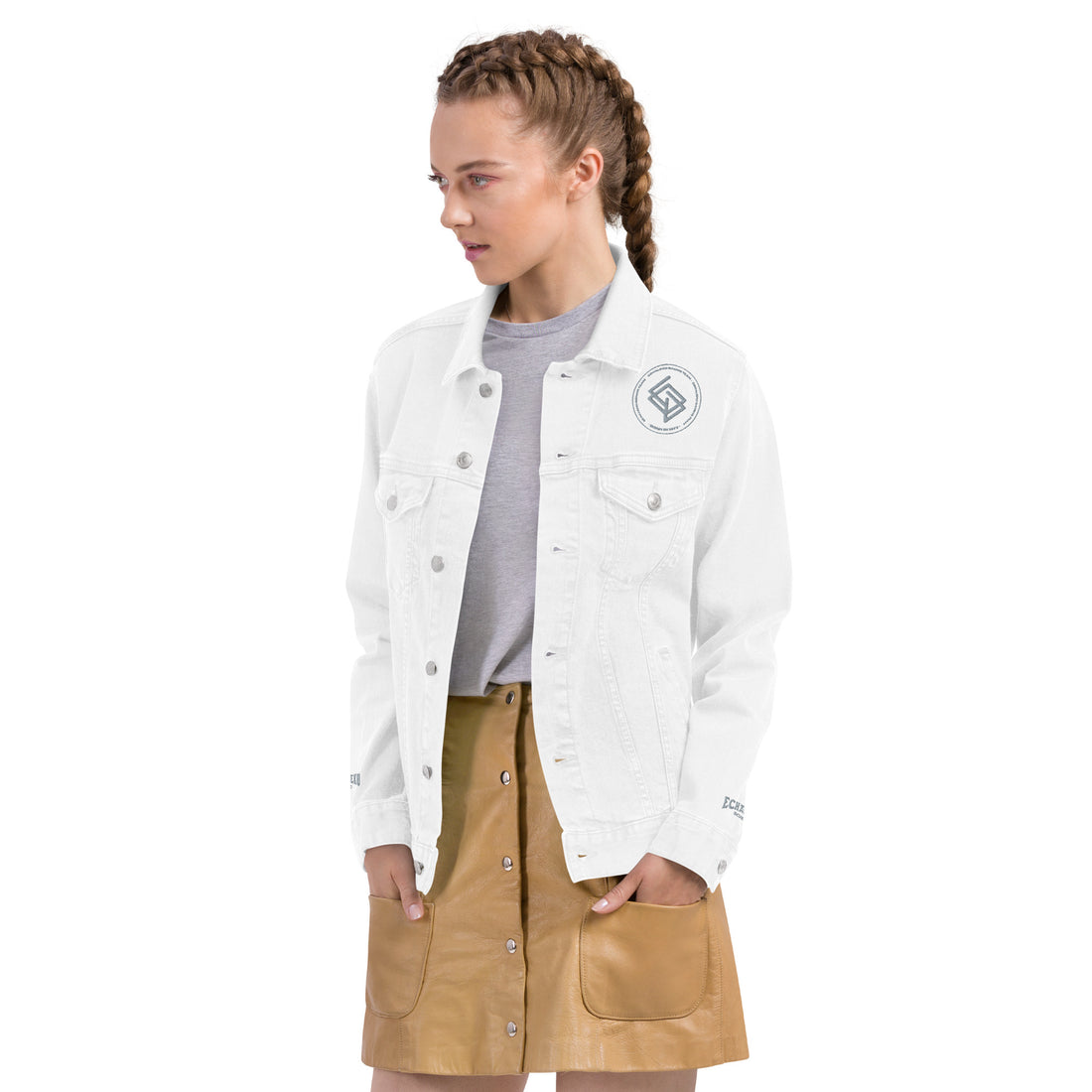 Denim jacket MUJER bordada Echaleku Boxing Team Blanco y gris - Echaleku Boxeo