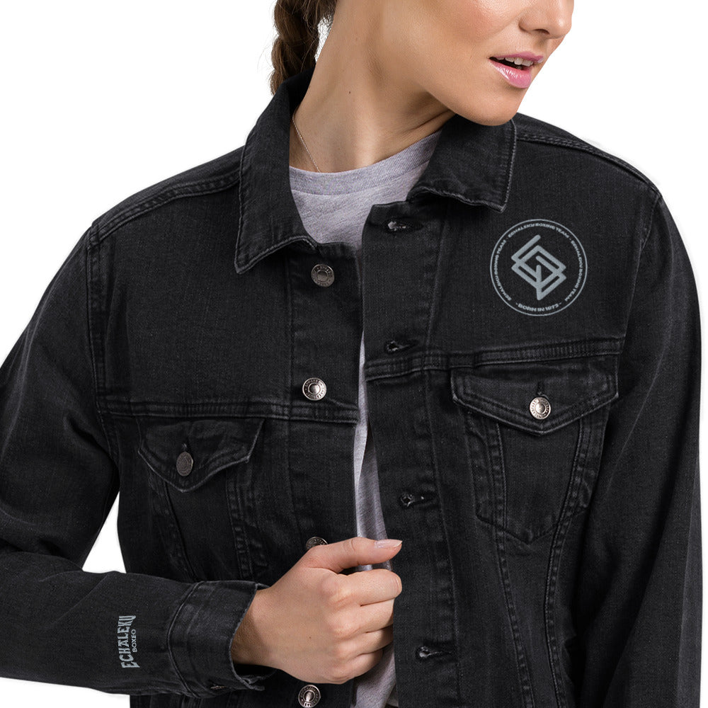 Denim jacket MUJER bordado Echaleku Boxing Team Negro y gris - Echaleku Boxeo