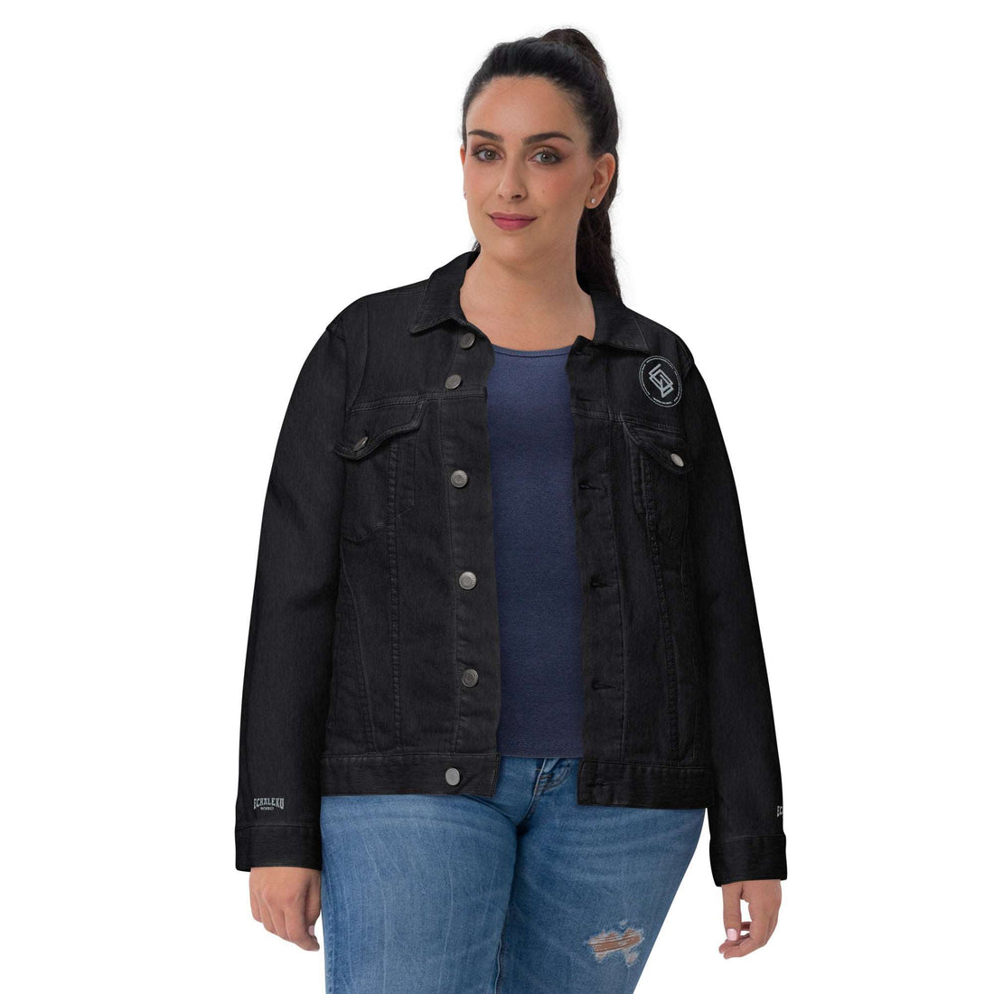 Denim jacket MUJER bordado Echaleku Boxing Team Negro y gris - Echaleku Boxeo