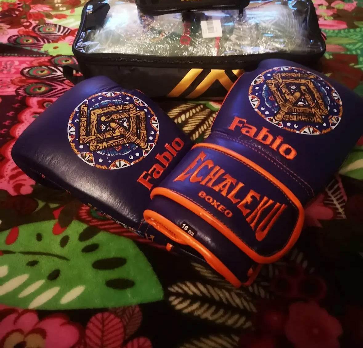 Guantes de Boxeo Azteca Personalizados con Velcro o Cuerdas - Echaleku Boxeo
