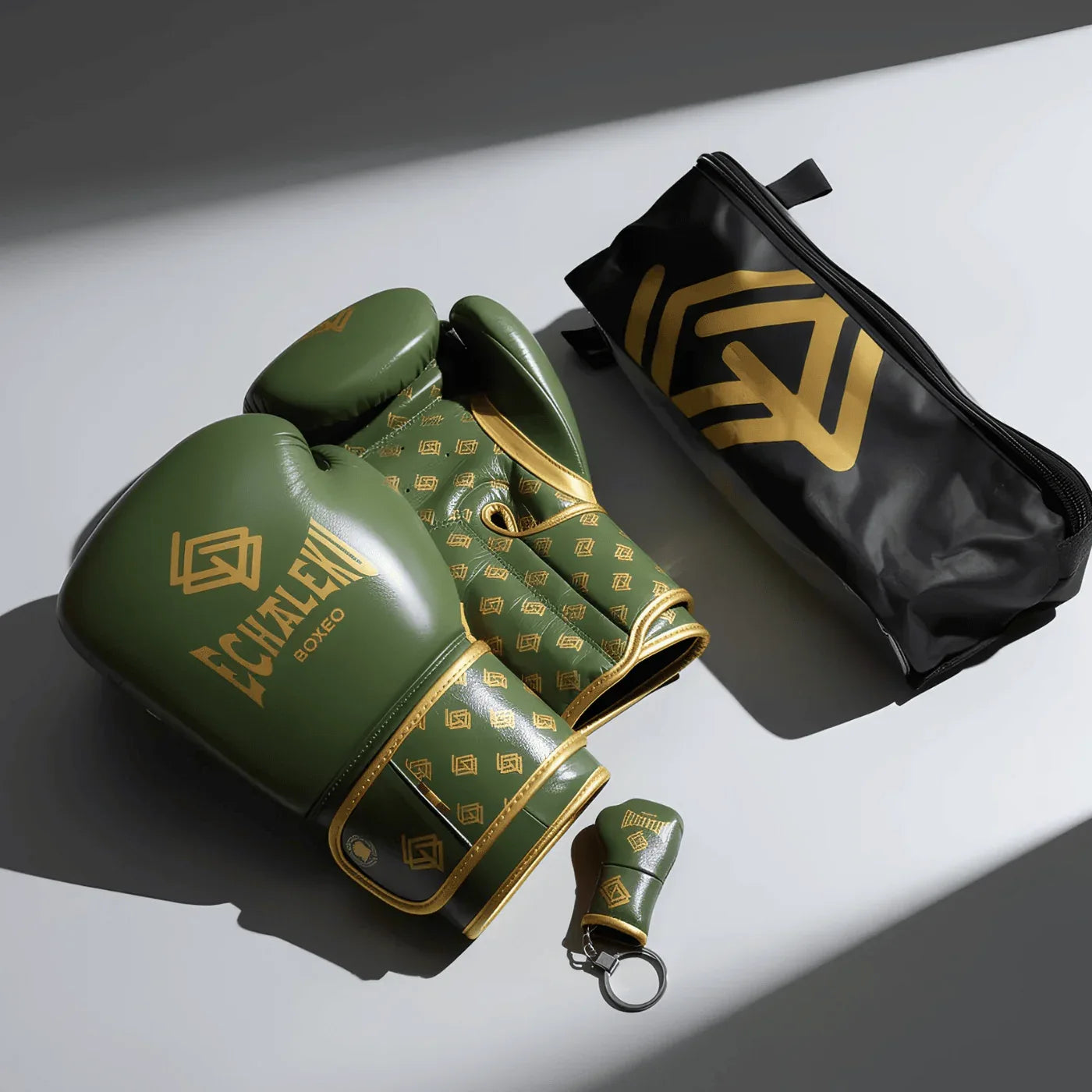 GUANTES PREMIUM ENTRENAMIENTO BOXEO AMATEUR: Military. Verde Militar y Dorado (V3.0) - Echaleku Boxeo