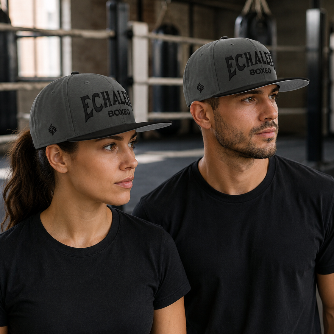 Gorra Echaleku Boxeo Snapback Hat Bicolor Gris y detalles en Negro