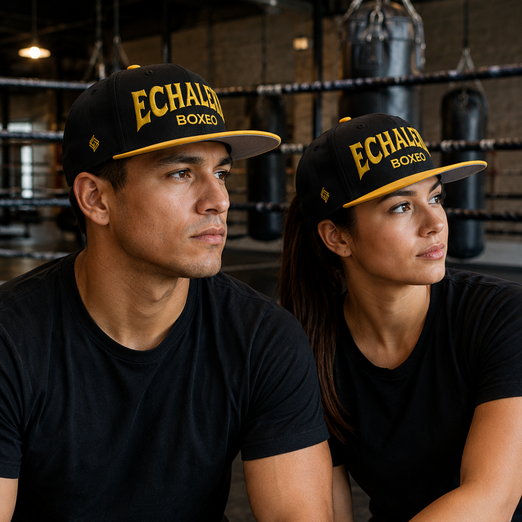 Gorra Echaleku Boxeo Snapback Hat Bicolor Negra y detalles en Dorado