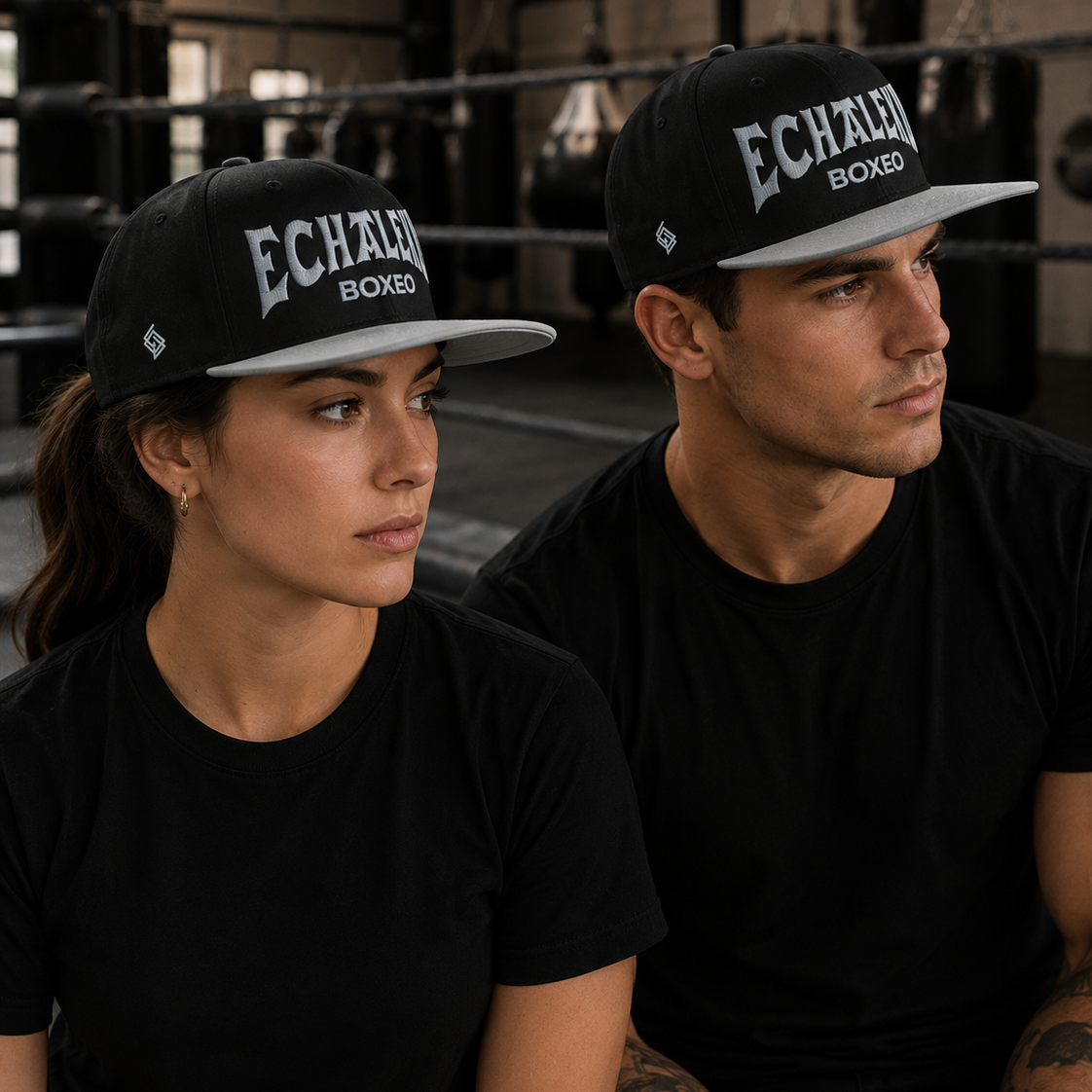 Gorra Echaleku Boxeo Snapback Hat Bicolor Negra y detalles en Gris